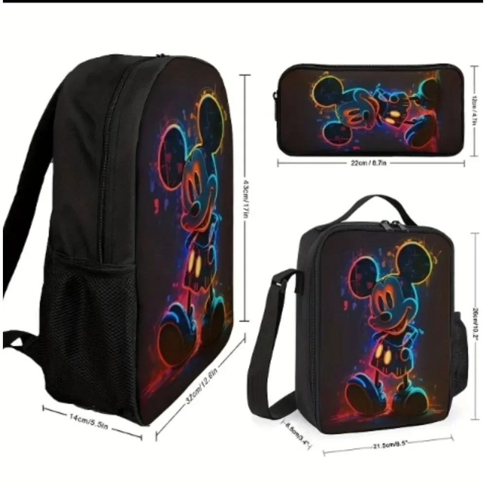 Mickey Mouse 3 Piece Backpack & Lunch Box Pencil Case Set School B…